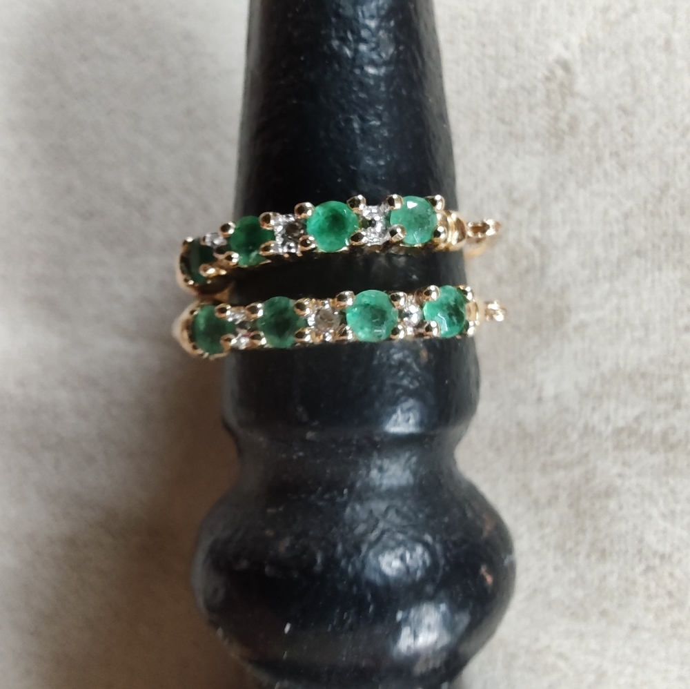 VINTAGE 10K NATURAL EMERALD AND DIAMOND EARRINGS